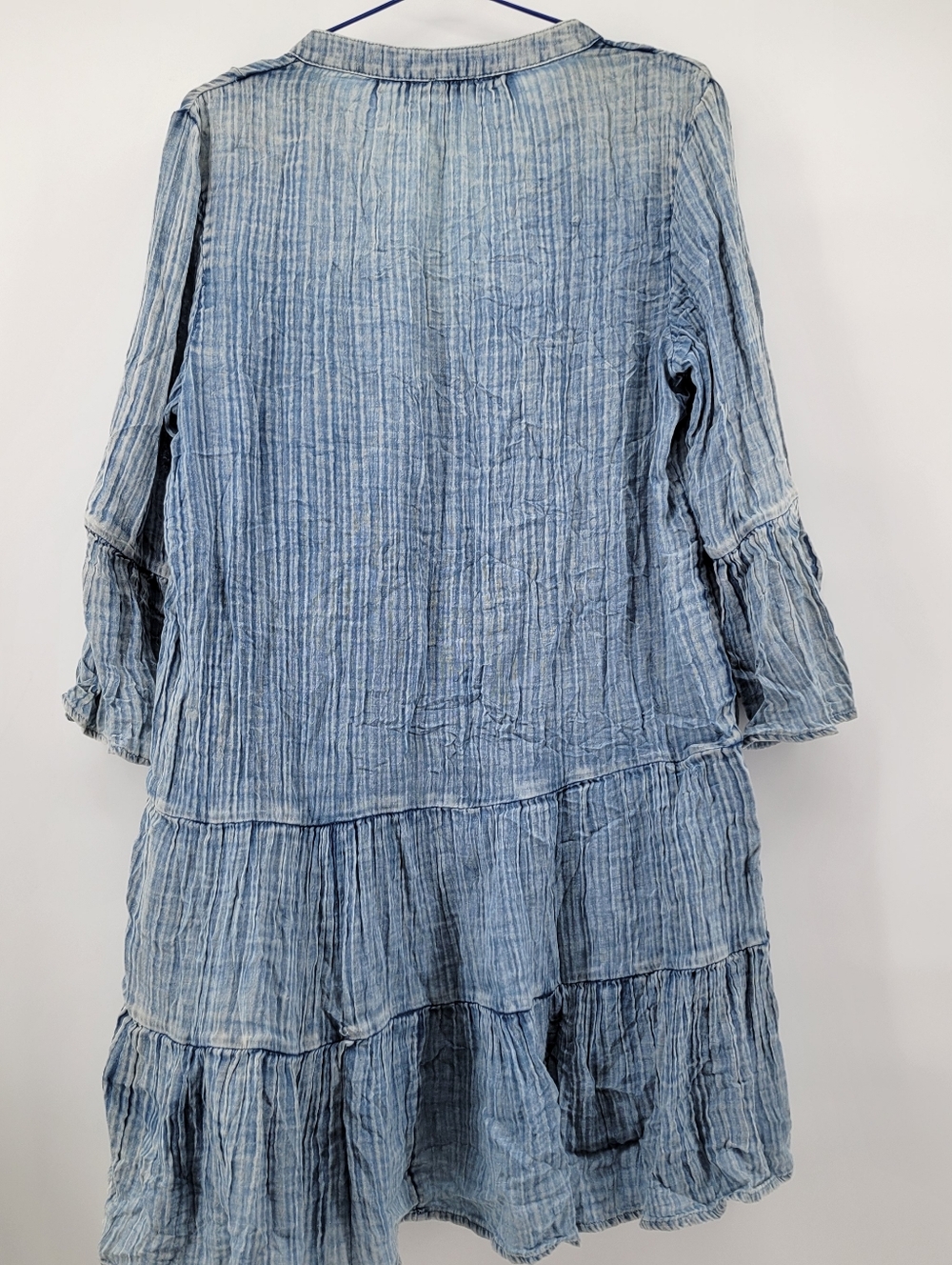 Faherty Kasey Cotton Light Blue Crinkled Tiered Button Front Tunic Dress M - Picture 8 of 8